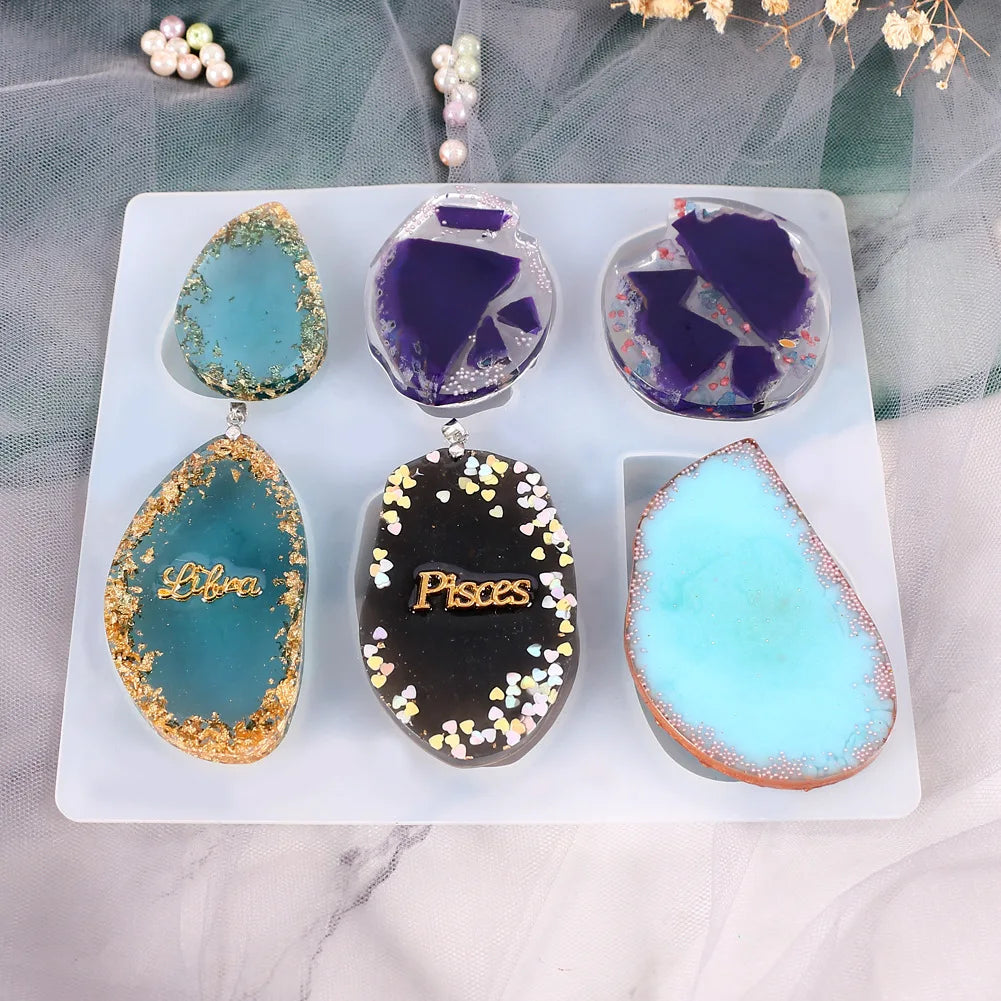 47 Diy Crystal Glue Dropping Tools Hand Set Jade Irregular Silica Gel Mold Pendant Accessories With Drill