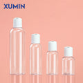 Wholesale High-End Plastic PET Toner Bottle Clear Round Shoulder Body Lotion Bottle with White Disc Cap 50ml 75ml 100ml 250ml