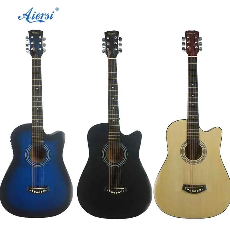 China Made OEM ODM Cheap Price Aiersi Brand 38 Inch Small Colour Linden Acoustic Guitar Learner Musical Instrument