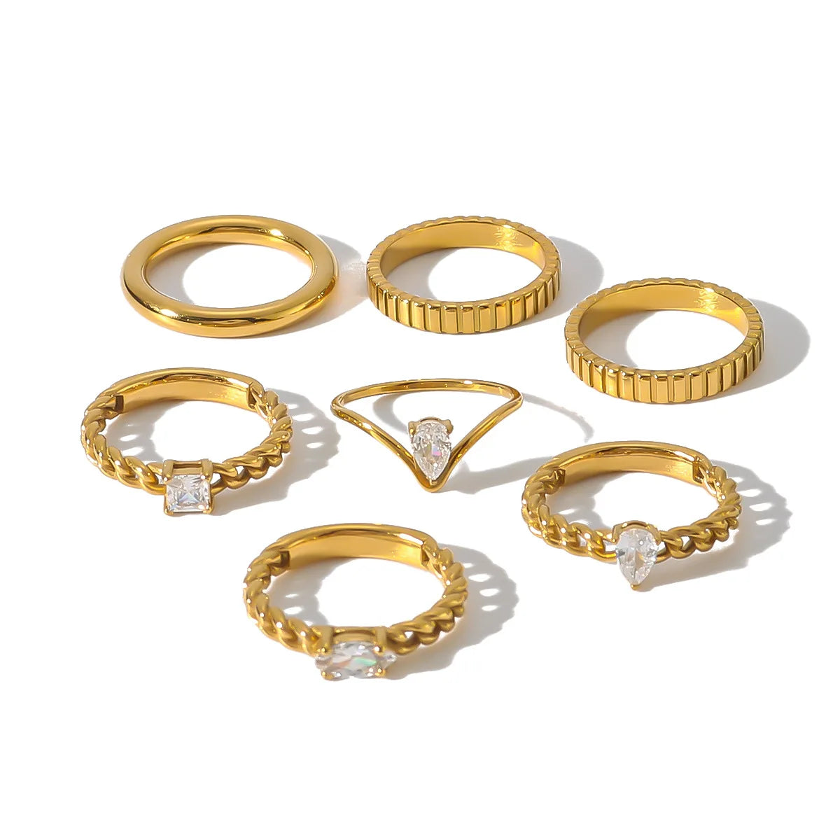 Non Tarnish Vintage 18k Gold Plated Stainless Steel Zircon Rings for Women Daily Jewelry Ring Accessories