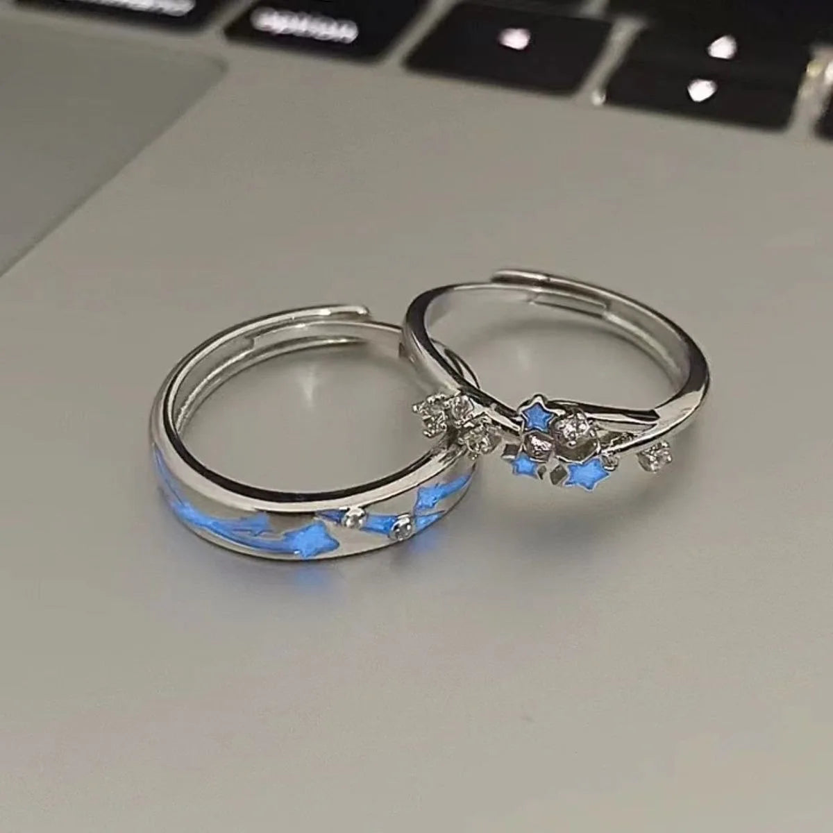 Anillos De Pareja Platinum Plated Wedding Luminous Couple Ring for Men Women Glow in the Dark Adjustable Open Zircon Shiny Ring