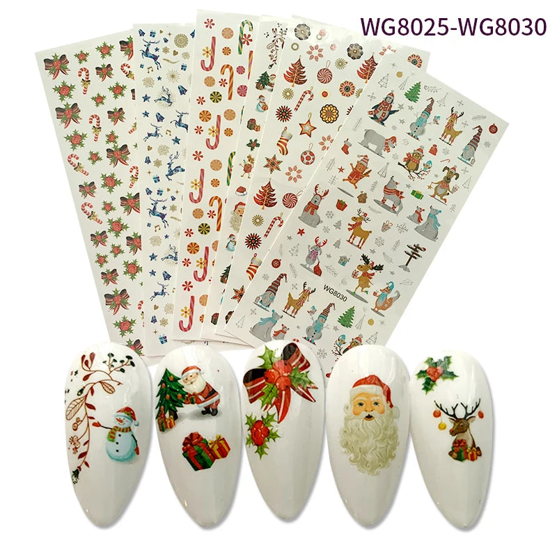 Five & Ten GMPC/Sedex/ISO/EUDR Wholesale Hot Christmas Cartoons Nail Art Sticker 2D Nowman Reindeer Nails Accessories Supplies