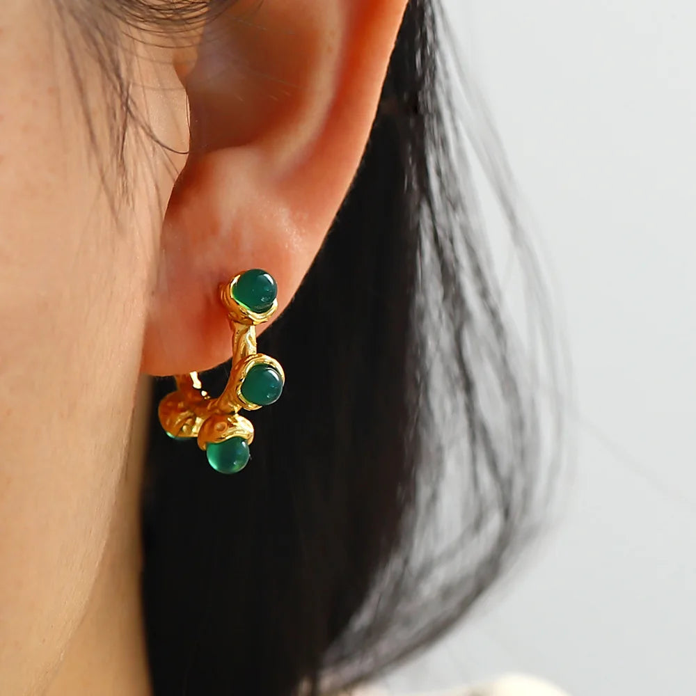 New Jewelry 2023 Earrings Jade Series Red/green/black Natural Stone Decoration Women Stainless Steel Earrings