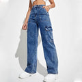 Vintage High Waist Y2K Eco-Friendly Breathable Denim Cargo Pants with Pockets for Women