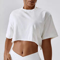 New Women's Custom Logo Loose Cropped Yoga  Shirt Short Sleeve Breathable Gym T Shirt Running Workout Yoga Shirt