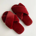 Beautiful Fashionable Women's Indoor Outdoor Soft Fleece Anti-Slip Warm Cross Strap Slippers Winter Faux Fur Plush Wholesale MegaBDM