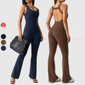 Hot Sale Skin Friendly Removable Chest Pad Flared Gym Bodysuits Running Hollow Out Back Sexy Slim Fit Yoga Jumpsuits for Women MegaBDM