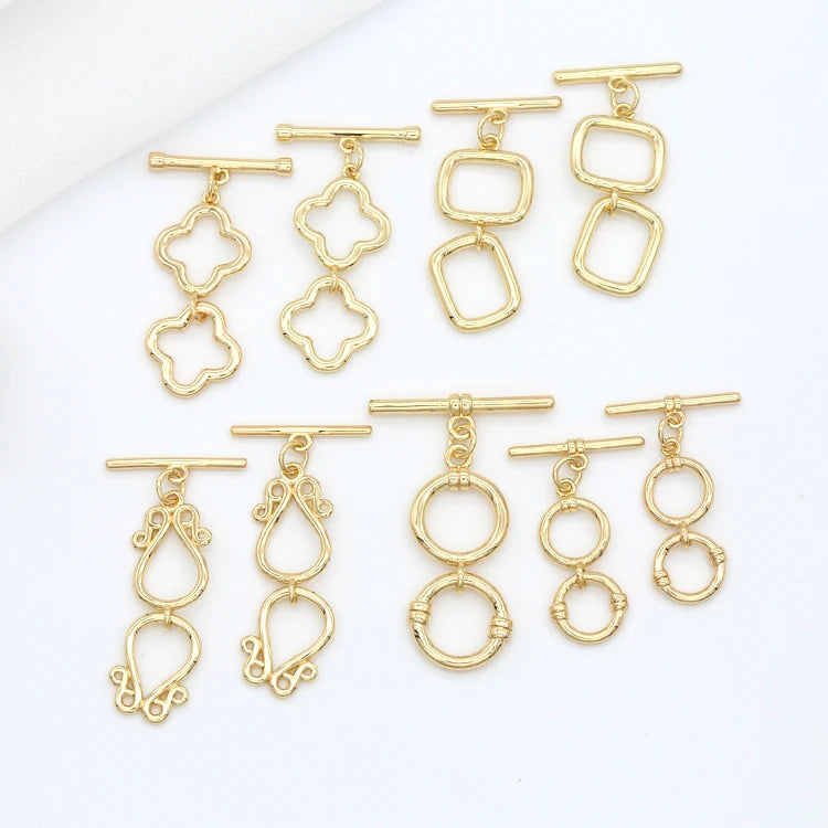 Factory Wholesale 14K Gold Plated Flower Rectangle Round Shape OT Toggle Clasp for Jewelry  Making Accessories