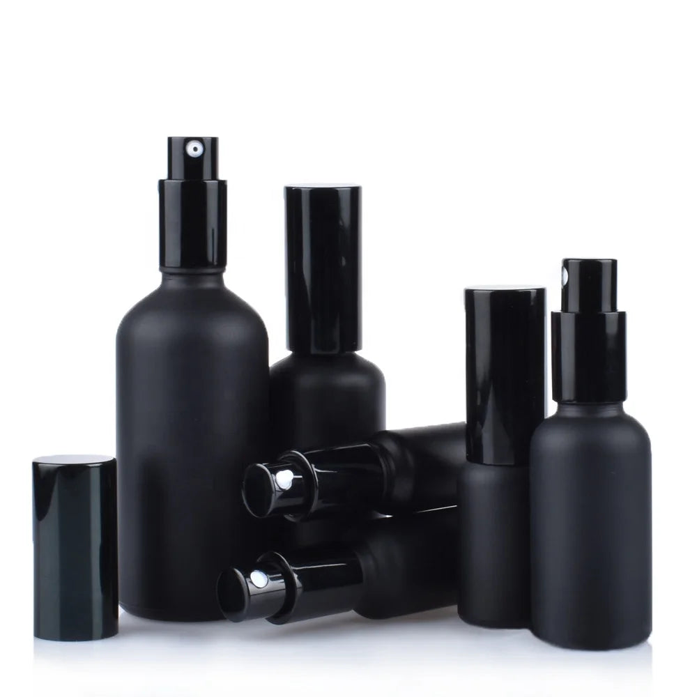 Empty Matte Black Glass Screen Printed Essential Oil Perfume Spray Bottles Fine Mist Sprayer Pump Portable Cosmetic Container