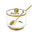 Judaica Jewish Rosh Hashanah Table Gold Metal Spoon Magnetic Lid Acrylic Lucite Honey Dish With Base