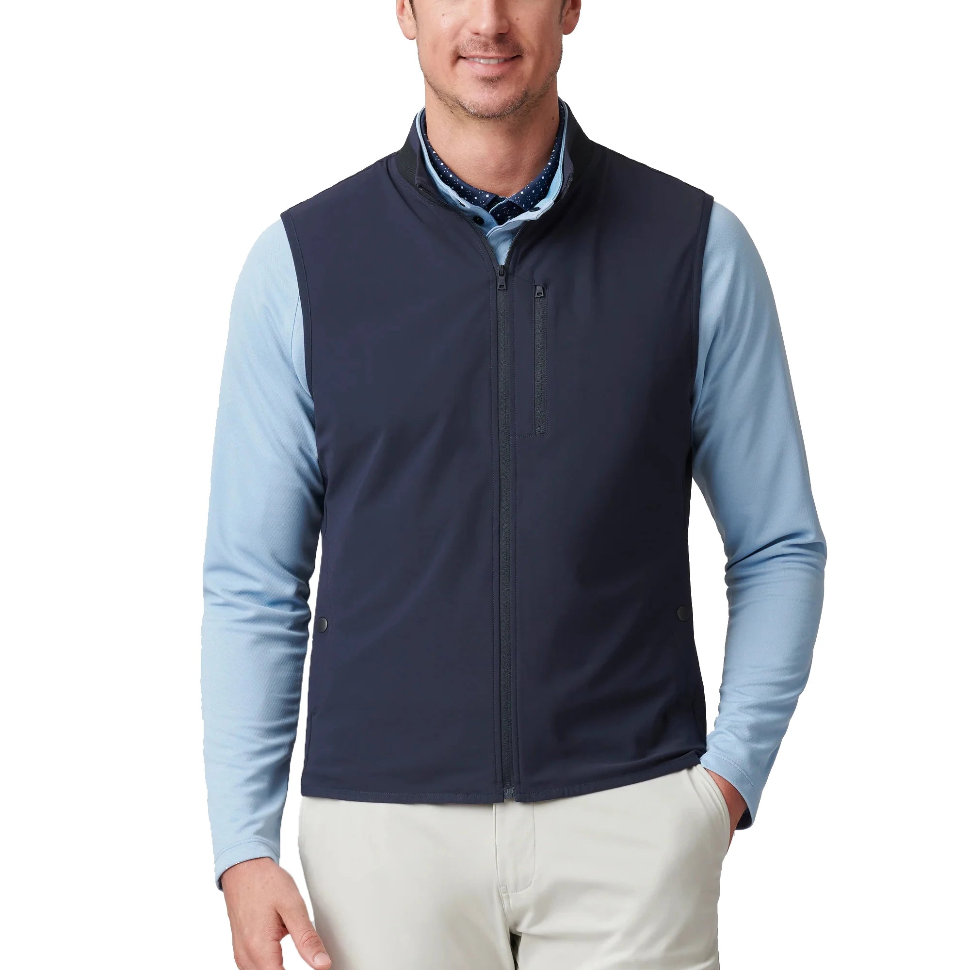Custom Men's Lightweight Softshell Jackets Stand Collar Golf Vest With Chest Zip Pockets