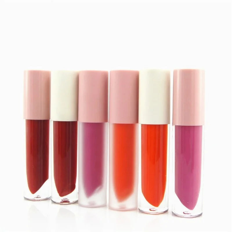 Round Plastic ABS Cosmetic Packaging Container clear Frosted 3ml Luxury Lip Gloss Tubes with pink White Caps