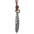 Hot Selling Metal Feather Pendant Necklace Men's Vintage Jewelry Genuine Leather Chain Rope Necklace  Accessory Jewelry