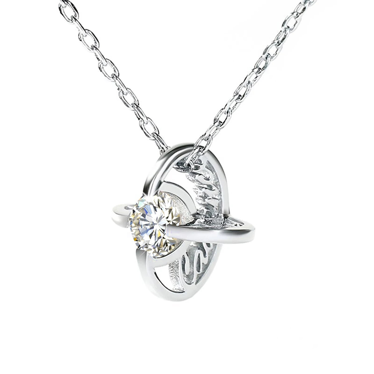 Custom White Gold Stereoscopic Planet 1ct VVS  Diamond Charms Real Silver Necklace 925 Sterling Moissanite Pendant Women