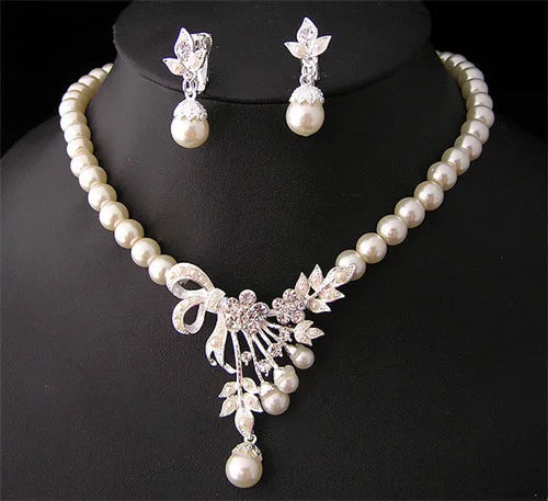 Korean Hot Bride Wedding Fashion Allow Jewelry Pearl Necklaces Earrings Beads Jewelry Two Piece Set for Brides