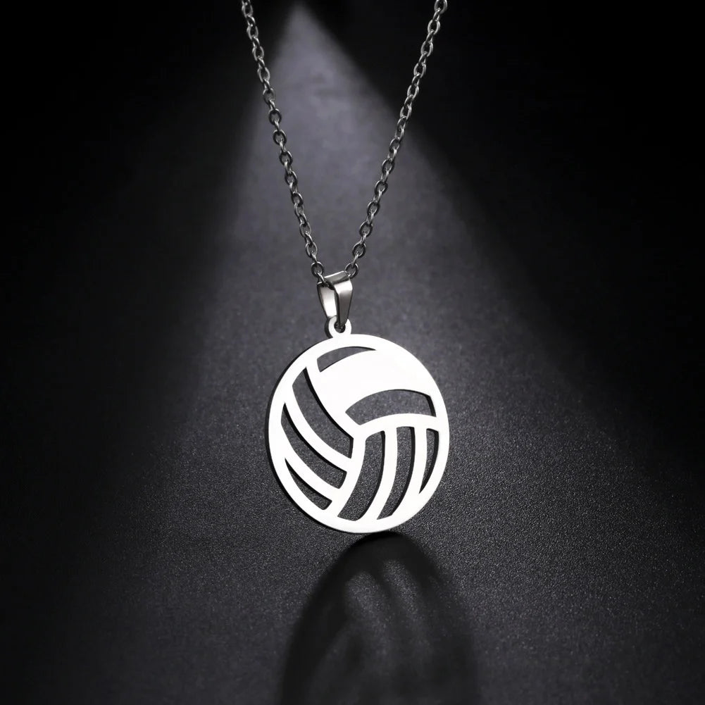 Hollow Volleyball Pendant Necklace Fashion Sporty Stainless Steel Jewelry for Men Women