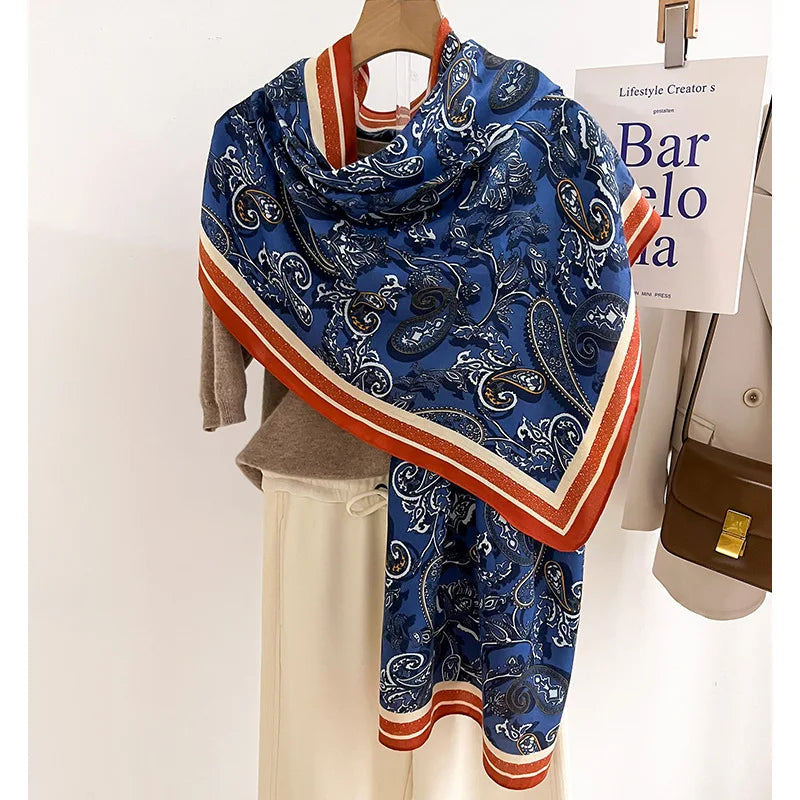 Newest Style 66*178cm Soft Viscose Cotton Printed Scarves Women Hijabs Fashion Hook Flower Pattern Imitation Cotton Wool Shawls