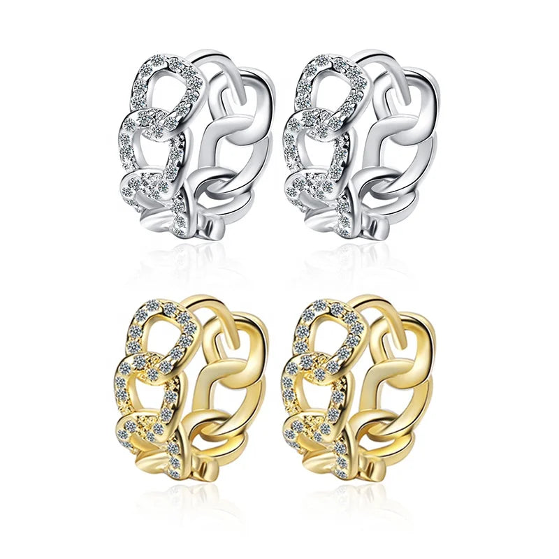 YHE0158 Hip Hop Punk 925 Sterling Silver 11mm Zircon Circle Round Link Design Huggies Hoops Earrings Women Luxury Fine Jewelry