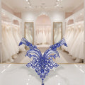 W002 Fashion Crystal Applique Wedding Decoration Dress Handmade Beaded Crystal Rhinestone Bodice Dress Applique Patch