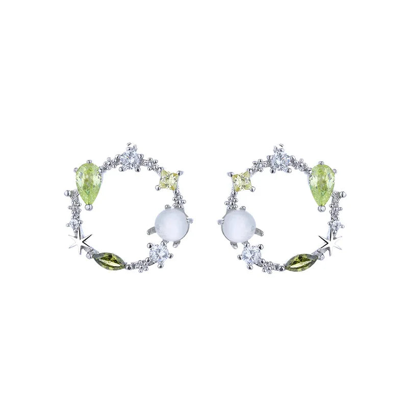 New Arrival 925 Sterling Silver Rhodium Plated Romantic Circle Stud Colorful Zircon Crystal Stones Flower Earrings Gemstone