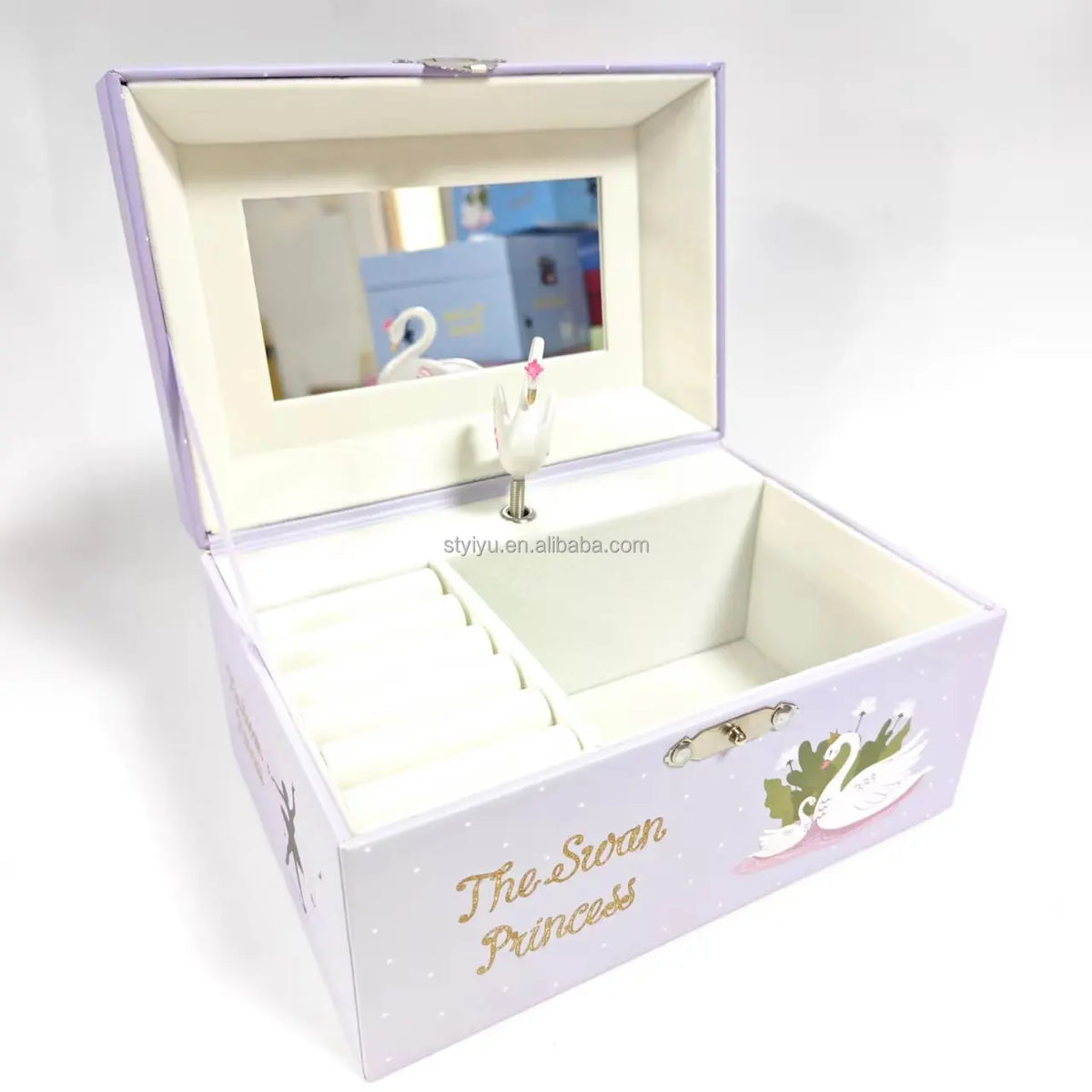Swan Design Rotating Wedding Decoration Storage Hand Painted Jewelry Paper Music Box