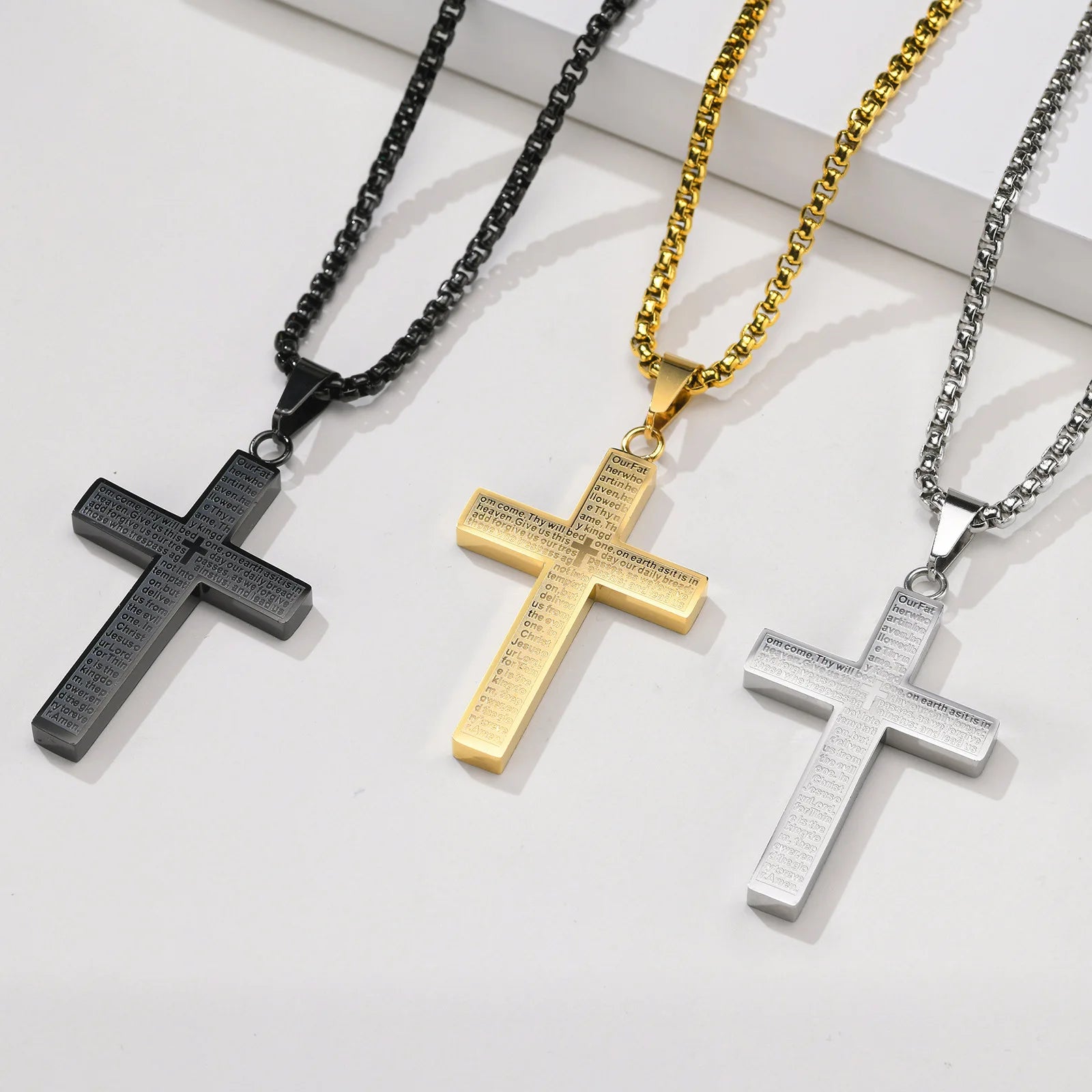 Hip Hop Jewelry Stainless Steel Church Gift Embossed Engraved Stamped Serenity Prayer Bible Texture Cross Pendant Necklace