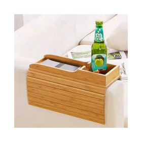 Modern Eco-Friendly Portable Foldable Bamboo Sofa Armrest Clip Phone Rest Cup Holder Tray