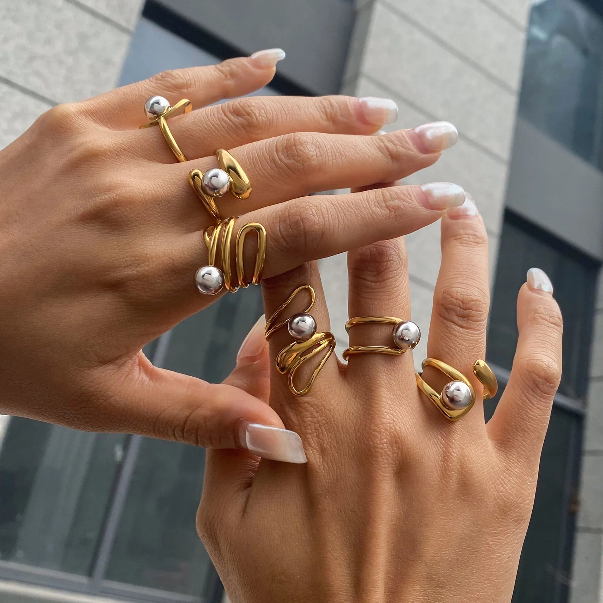 2025 Fashion Jewelry Silver Beaded Rings Open Ring 18K Gold Plated Stainless Steel Ring For Women Girls