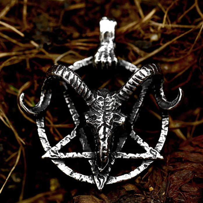SS8-853P Steel Soldier Stainless Steel Pentagram Pan God Skull Goat Head Pendant Necklace Satanism Occult Metal Vintage Star