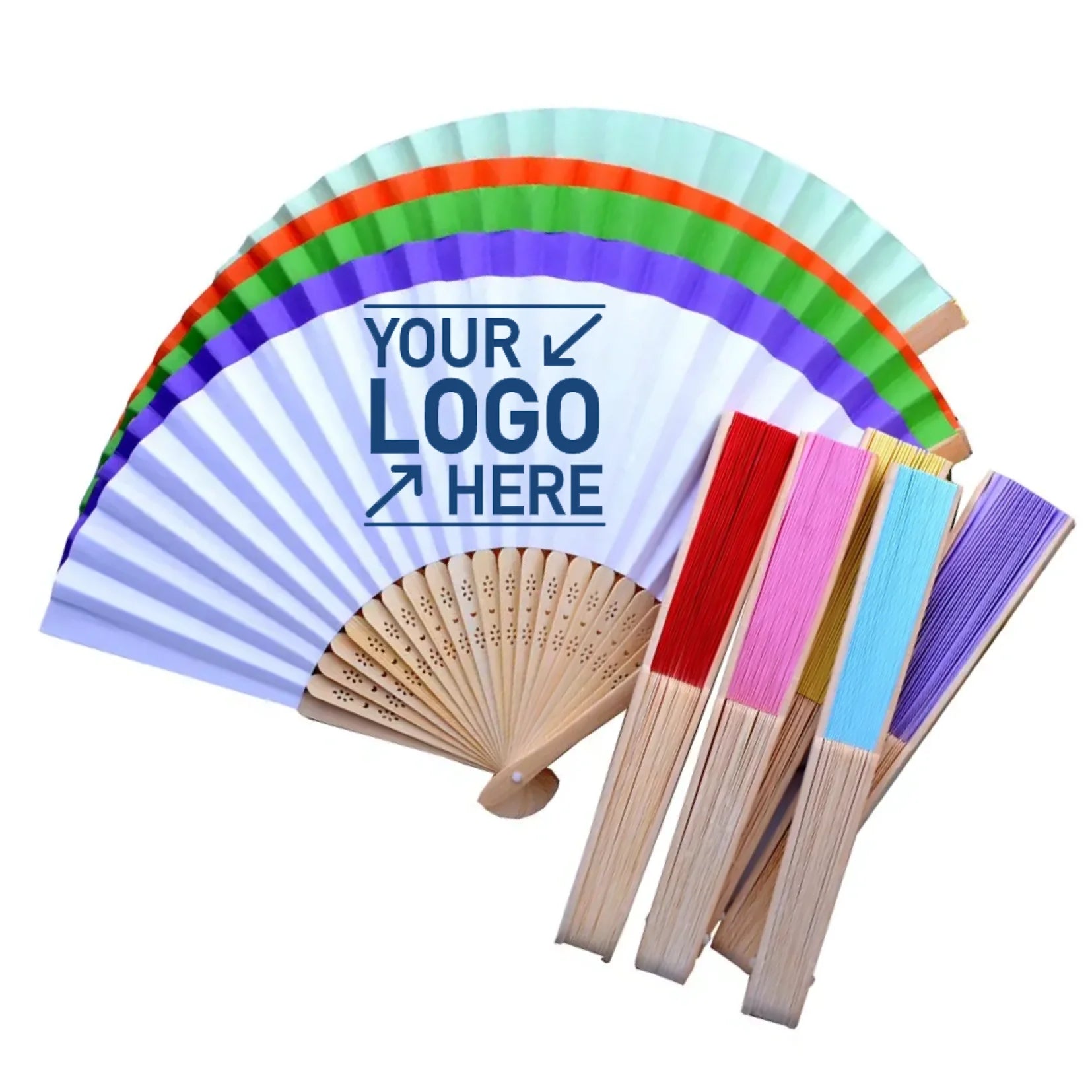 Wholesale Custom Printed Logo Folding Handfan Rib Wedding Wooden Hand Held Paper Bamboo Fans