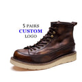 Fashion Retro Custom logo Cow Genuine Round Toe Leather Ankle Cargo Hunting Chukka Boots for Men
