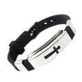 Discount Hot Deals Male and Female Stainless Steel Charm Silicone Bangle Rubber Jewelry Cross Bracelet for New Arrival