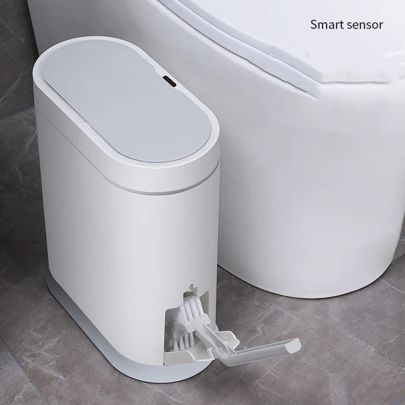 Iintelli 8L Smart Sanitary Bin Waterproof Plastic Sensor Trash Can with Toilet Brush for Hotel & Home Bathroom Recycling Storage