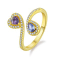 18K Yellow Gold Vermeil Women's Ring Micro Pave Diamond Multicolor Gemstone Heart Pear Shape Double Stone Fashion Fine Rings