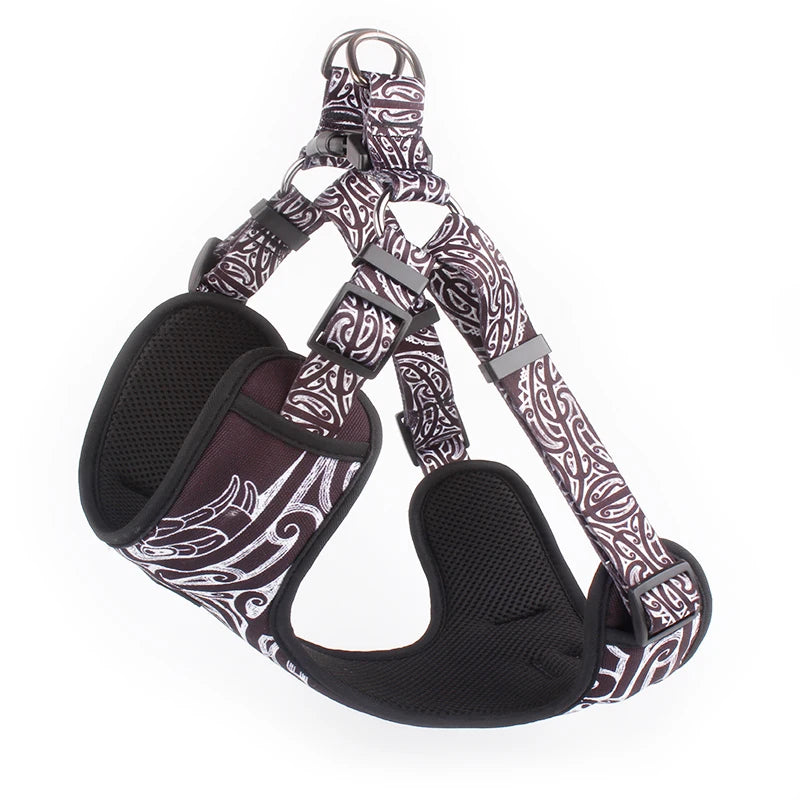 Jacquard Luxury Large Pet Dog Harness Set Classic Style No Pull Dog Logo Breakaway Nylon Pet Safety Print for Dog Walking