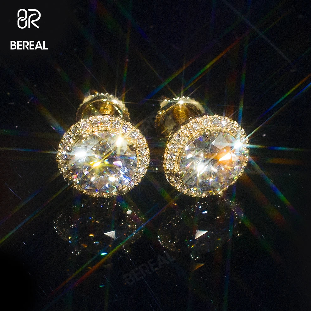 Wholesale Gold Plated Vvs Moissanite Halo Earring Hot Selling Round Brilliant Cut Diamond 925 Silver Stud Earrings Women Jewelry