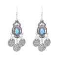 Ethnic Bohemian Coin Tassel Drop Earring Antique Green Stone Turquoise Tribal Earrings Broncos Fashion Party Jewelry