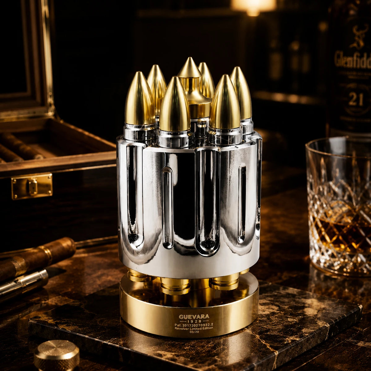 Luxury Bullet Revolver Design Cigar Humidor Metal Portable Cigar Storage Box Custom Logo Smoking Accessories for Wholesale