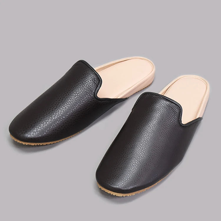 Men's Loafers Backless Genuine Leather Mules Breathable Lightweight Soft Summer/Winter Waterproof Anti-Slip Casual Slippers
