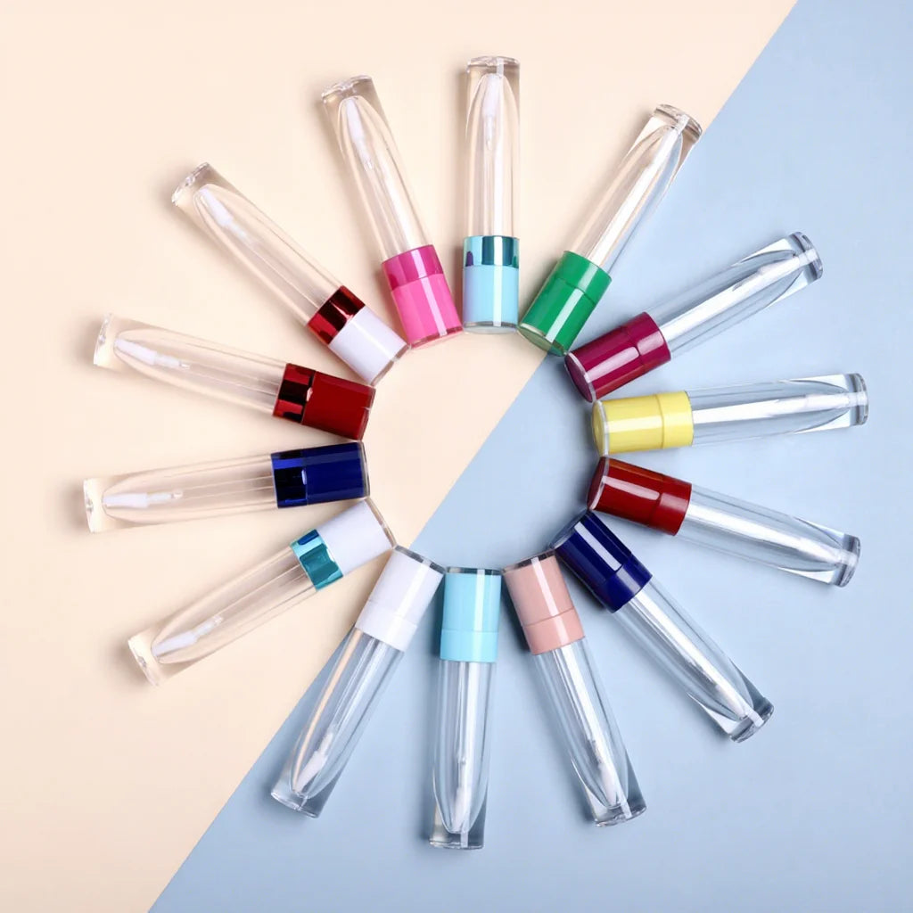 CAIYA Private Label Double Wall 7ml Plastic Empty Lip Oil Container Metallic Lip Tint Bottle Doe Foot Brush Lip Gloos Tubes