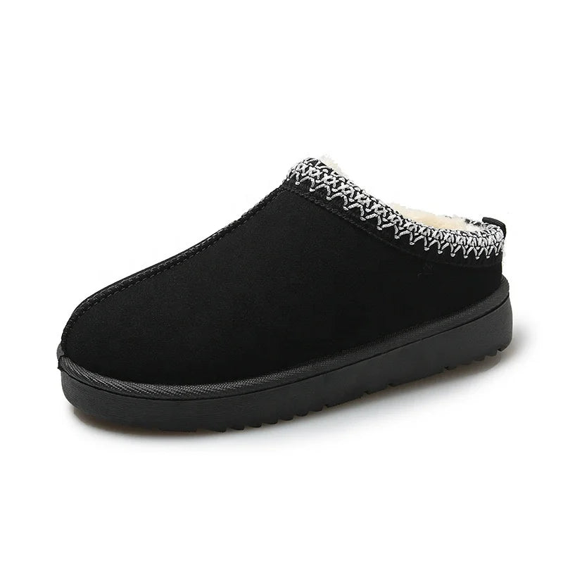 Women Fashion Autumn Winter Closed Toe Anti-Slip Comfort Suede Plush Fur Warm Indoor Outdoor Slipper Shoe