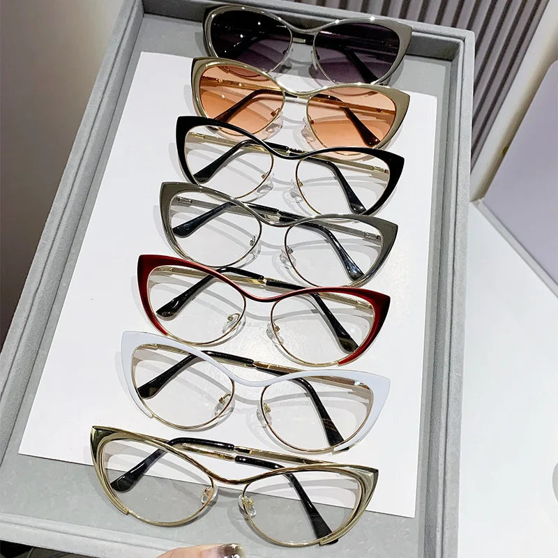Lunettes De Soleil Retro Modern Cat Eye Sunglasses Anti-blue Shades Y2K Frame Hot Girl Sun Glasses
