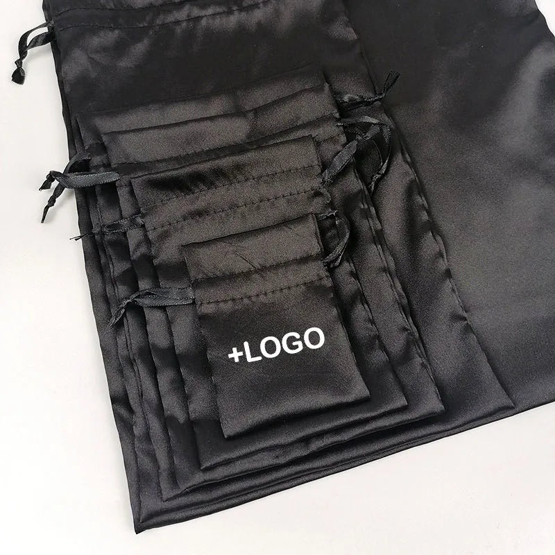Custom Luxury Drawstring Satin Cosmetic Packaging Bag for Wig Dust Storage Jewelry Satin Gift Bags
