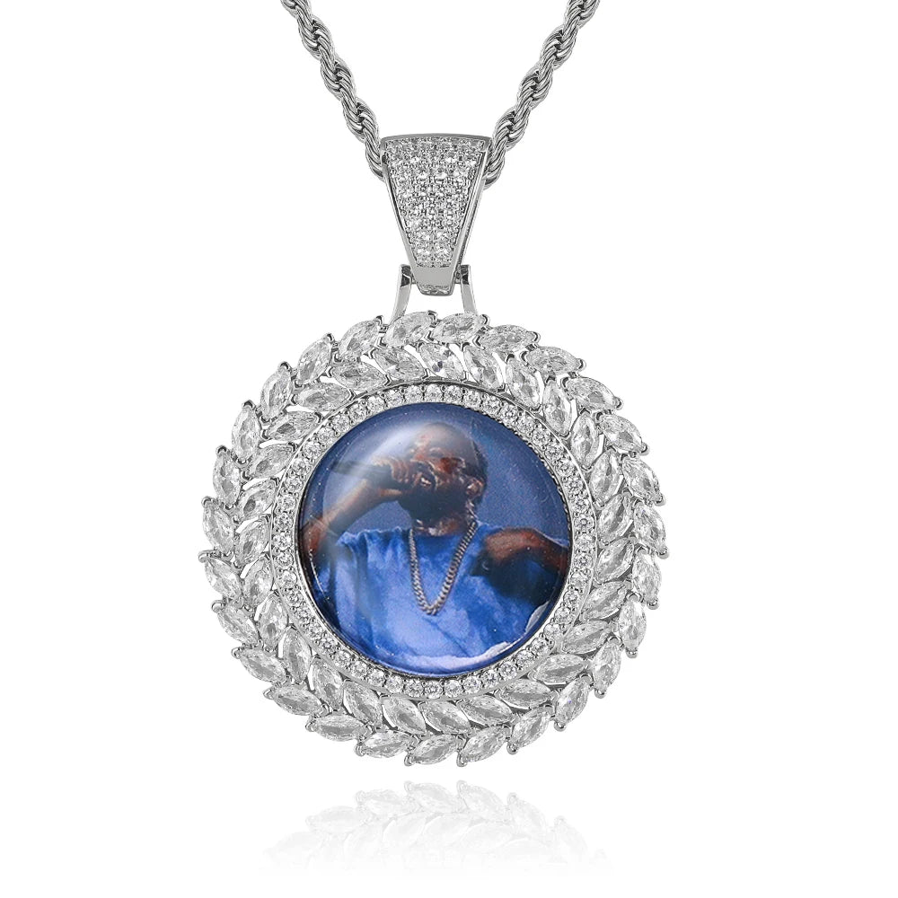Eskeem Jewelry DIY 18k Gold Plated CZ Diamond Paved Bling Bling Custom Circle Photo Frame Pendant