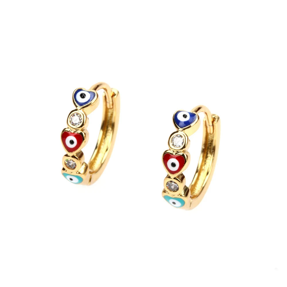 18k Copper Plated Gold Micro-inlaid Zirconium Oil Drop Heart-shaped Eye Earrings Fashionable and Popular Niche Design