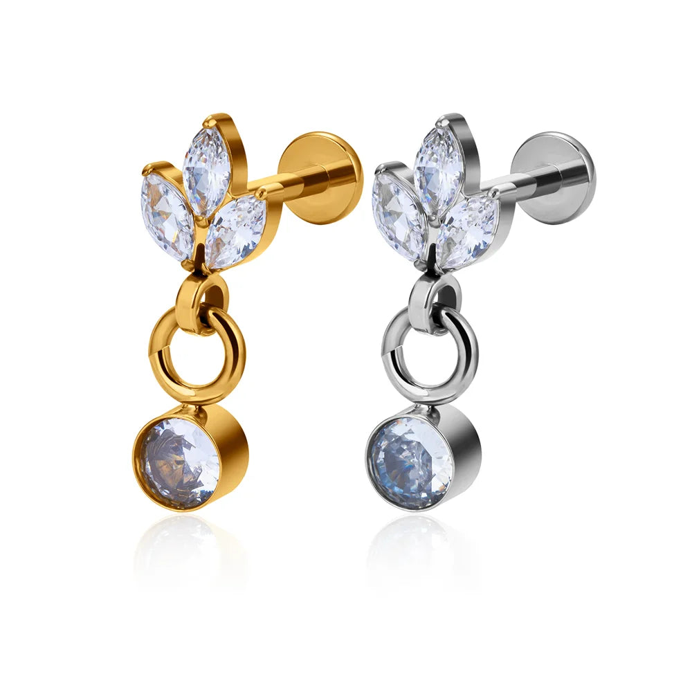 G23 ASTM F136 Titanium Piercing Labret Piecing Ear Stud Zircon Inlay Tragus Earrings Internal Thread Body Piercing Jewelry