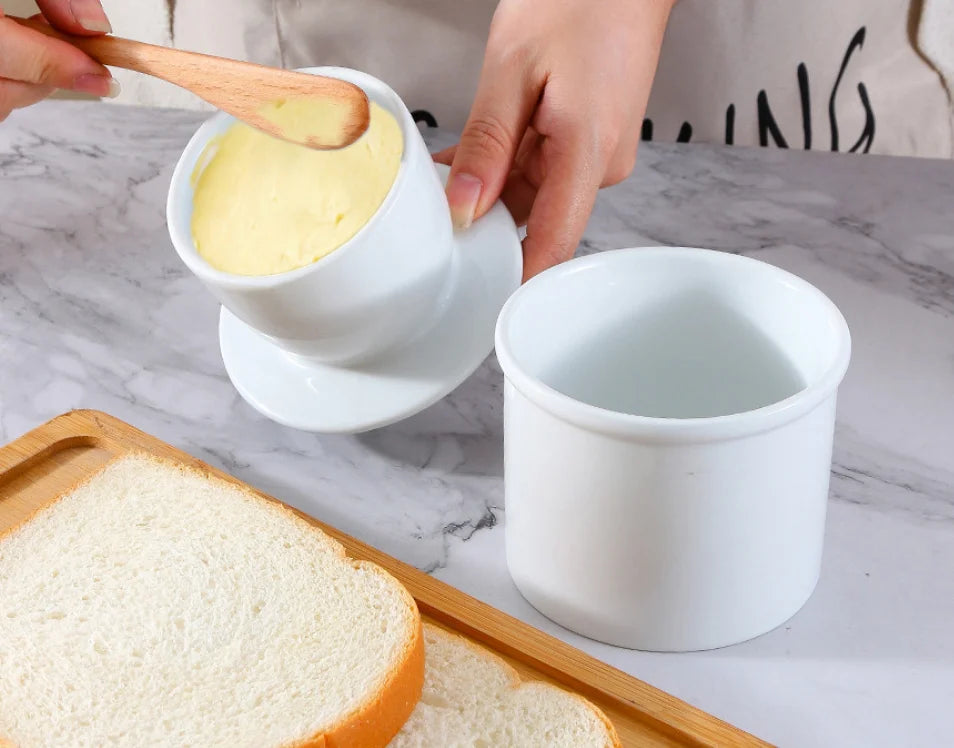Hot Sale Eco-Friendly French Ceramic Porcelain Butter Crock Lid Butter Keeper Serving Dish Country Vintage Style Food Contact