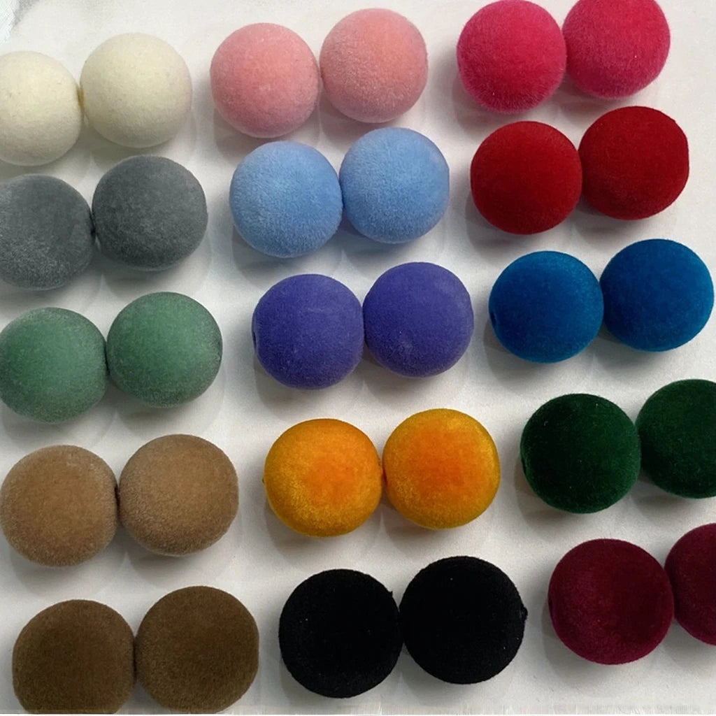 Fluff Factory Direct DIY Jewelry Bracelet Bag Making Retro Style 14MM 16MM Flocking Round Beads No-Hole Loose Beads