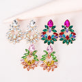 Wholesale Colorful Diamond Fashion Earrings Shiny Rhinestone Crystal Geometric Flower Stud Earrings for Women
