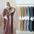 Dubai Turkey Ladies Elegant Solid Color Matching Abaya Muslim Women Long Cardigan Dress